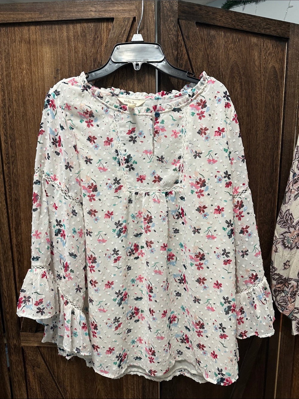 2 Matilda Jane White Floral Peasant Tunic with Pink and Teal Blossoms